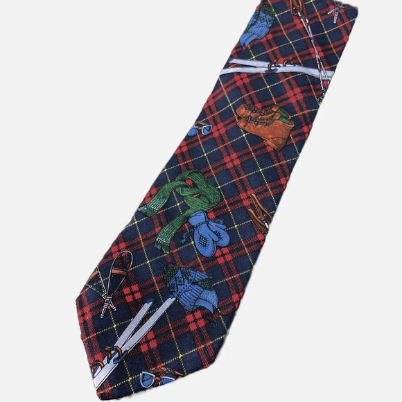 Sedgewick for Harry Rosen 100% Silk Neck tie Blue red plaid ski gear Winter - Picture 1 of 8